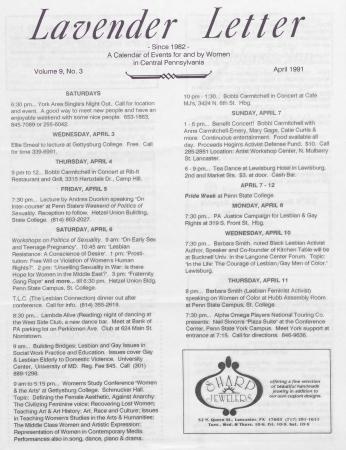 Lavender Letter (Harrisburg, PA) - April 1991