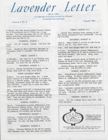 Lavender Letter (Harrisburg, PA) - August 1991