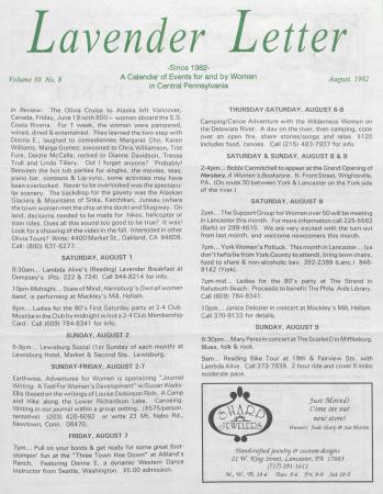 Lavender Letter (Harrisburg, PA) - August 1992