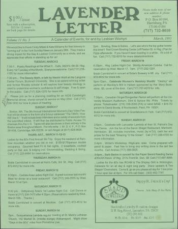 Lavender Letter (Harrisburg, PA) - March 1993