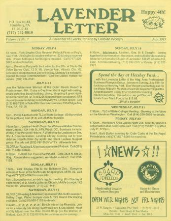 Lavender Letter (Harrisburg, PA) - July 1993