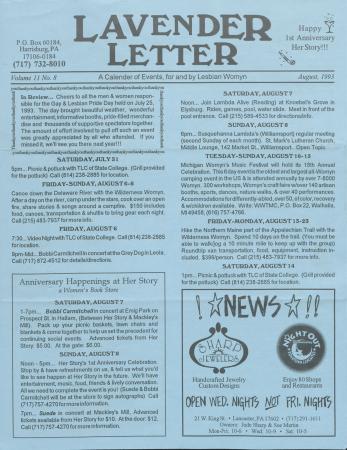Lavender Letter (Harrisburg, PA) - August 1993