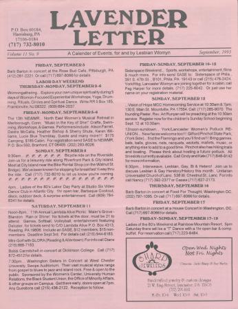 Lavender Letter (Harrisburg, PA) - September 1993
