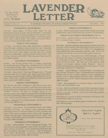 Lavender Letter (Harrisburg, PA) - November 1993