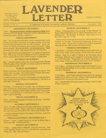 Lavender Letter (Harrisburg, PA) - December 1993