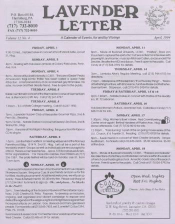 Lavender Letter (Harrisburg, PA) - April 1994
