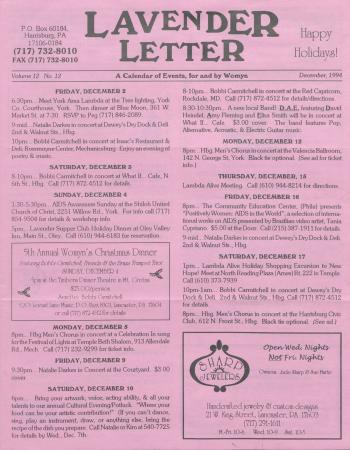 Lavender Letter (Harrisburg, PA) - December 1994