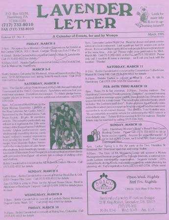 Lavender Letter (Harrisburg, PA) - March 1995