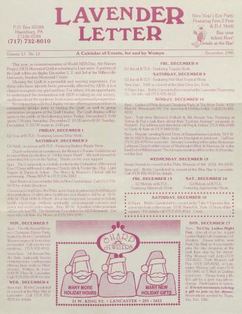 Lavender Letter (Harrisburg, PA) - December 1995