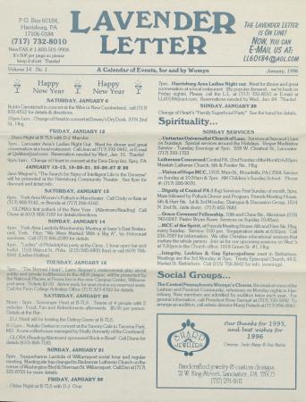 Lavender Letter (Harrisburg, PA) - January 1996