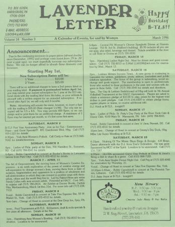 Lavender Letter (Harrisburg, PA) - March 1996