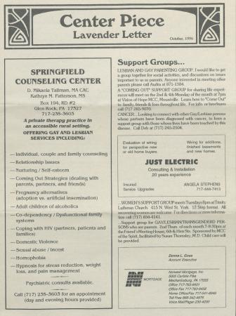 Lavender Letter (Harrisburg, PA) - October 1996