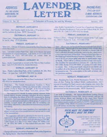 Lavender Letter (Harrisburg, PA) - January 1997
