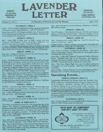 Lavender Letter (Harrisburg, PA) - April 1997
