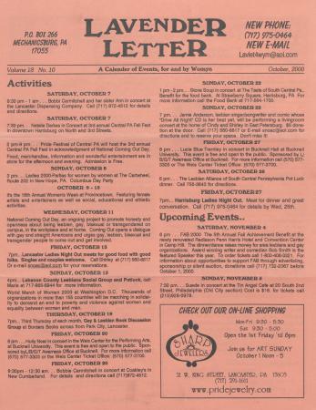Lavender Letter (Harrisburg, PA) - October 2000
