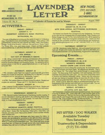 Lavender Letter (Harrisburg, PA) - August 2002