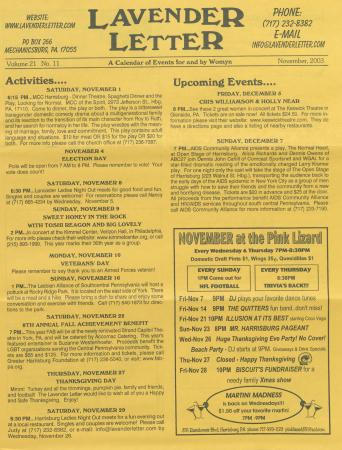 Lavender Letter (Harrisburg, PA) - November 2003