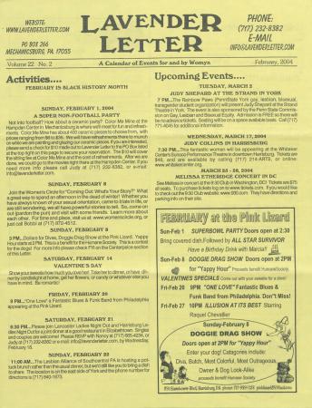 Lavender Letter (Harrisburg, PA)  - February 2004