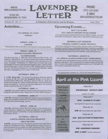 Lavender Letter (Harrisburg, PA) - April 2004