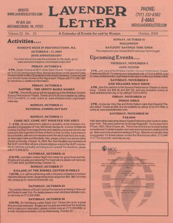 Lavender Letter (Harrisburg, PA) - October 2004