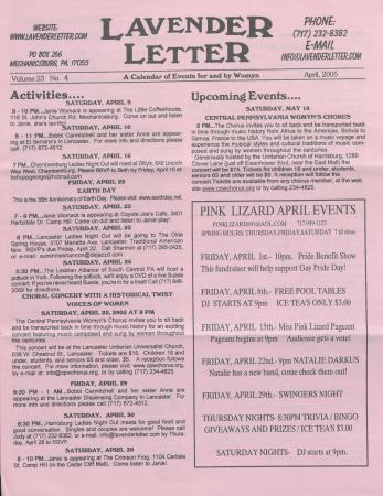 Lavender Letter (Harrisburg, PA) - April 2005