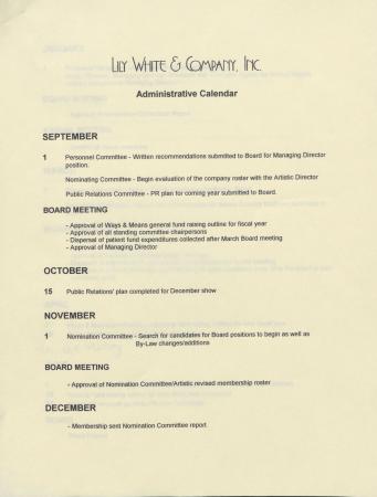 Lily White & Company Administrative Calendar - 1996 