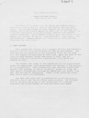 Lily White & Company Board Retreat Minutes - June 26 & 27, 1993