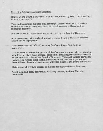 Lily White & Company Recording and Correspondence Secretary Job Description - circa 1994