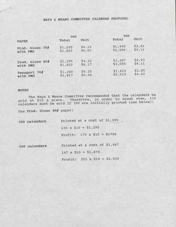 Lily White & Company Ways and Means Committee Calendar Proposal - 1993 to 1994