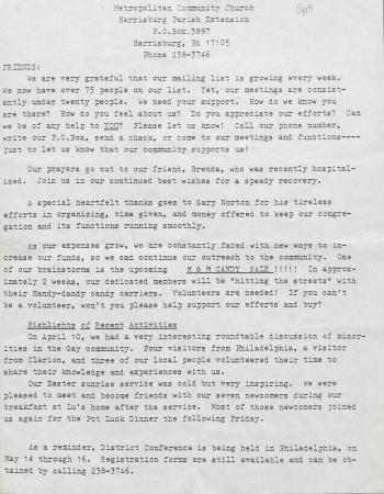MCC Harrisburg Newsletter - April 1981