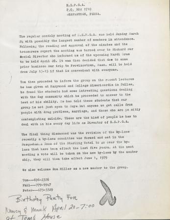 Northeast Pennsylvania Gay Alliance (NEPGA) Newsletter - March 1979
