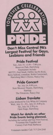 Central PA Pride Festival Flyer - July 25, 1993