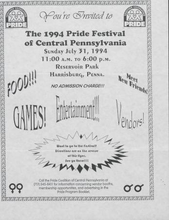 Central PA Pride Festival 1994 Invitation - July 31, 1994