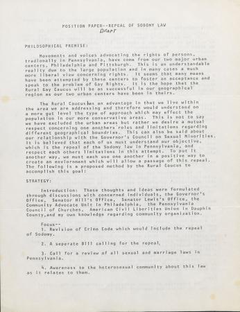 PA Rural Gay Caucus Position Paper Draft - 1976