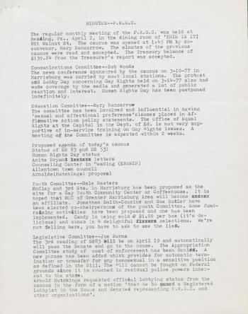 PA Rural Gay Caucus Minutes - April 1977