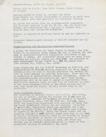 PA Rural Gay Caucus Minutes - May 1977