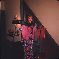 Wesley in Blue Floral Dress in front of Stairs - January 1974