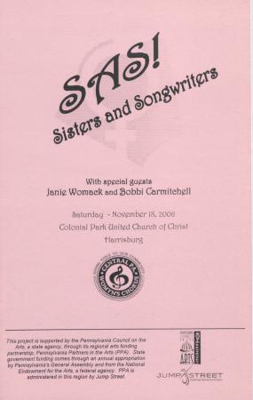 Central PA Womyn’s Chorus “SAS: Sisters and Songwriters” Program - November 18, 2006