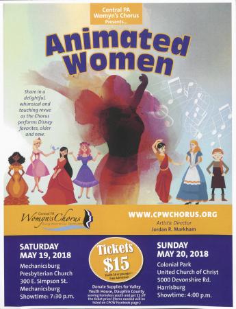 Central PA Womyn’s Chorus “Animated Women” Flyer - May 19 & 20, 2018