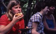 Student eats pizza, c.1982