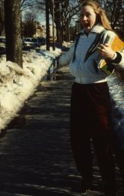 Student marvels at the cold weather, c.1985