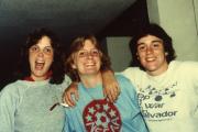 Three friends smile, c.1985