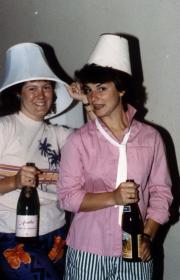 Two students wear lamp shades, c.1985