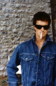Student wears a jean jacket, c.1985