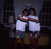 Members of Delta Nu wear matching outfits, c.1986