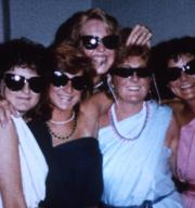 Friends pose in togas and sunglasses, c.1986