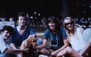 Friends play with puppy, c.1986