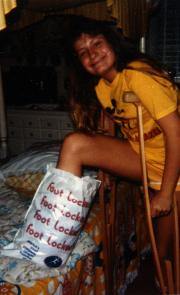 Student on crutches, c.1989