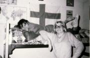 Two friends hang-out in a dorm room, c.1990