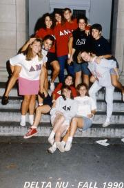 Sisters of Delta Nu stand together, c.1991